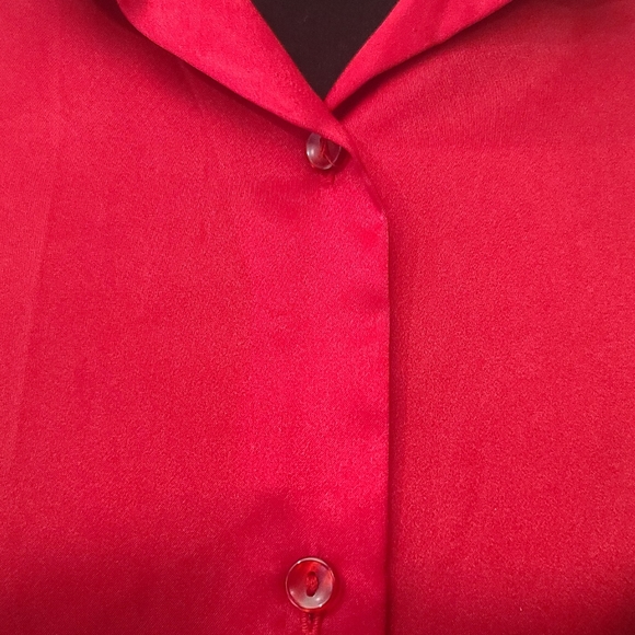 Christmas Red Satin Like Button Down Blouse - Picture 2 of 8